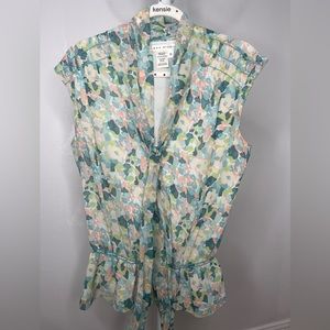 Woman green and light orange blouse